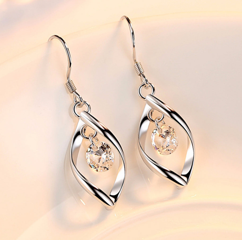 Ametra Radiant Twist – Zirconia Drop Earrings in Platinum Finish