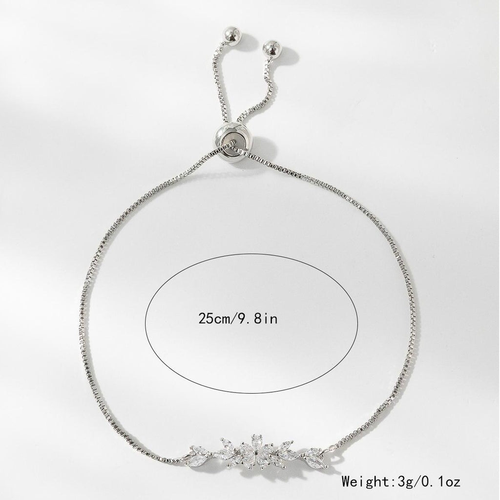 Ametra Radiant Bloom – Zirconia Leaf Drawstring Bracelet