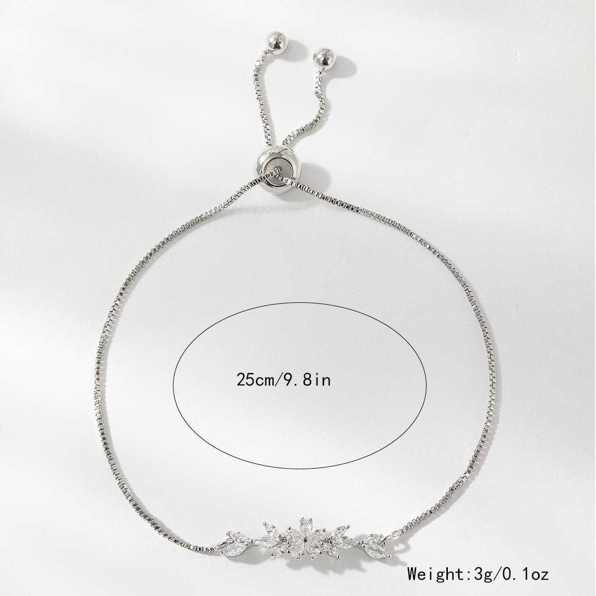 Ametra Radiant Bloom – Zirconia Leaf Drawstring Bracelet