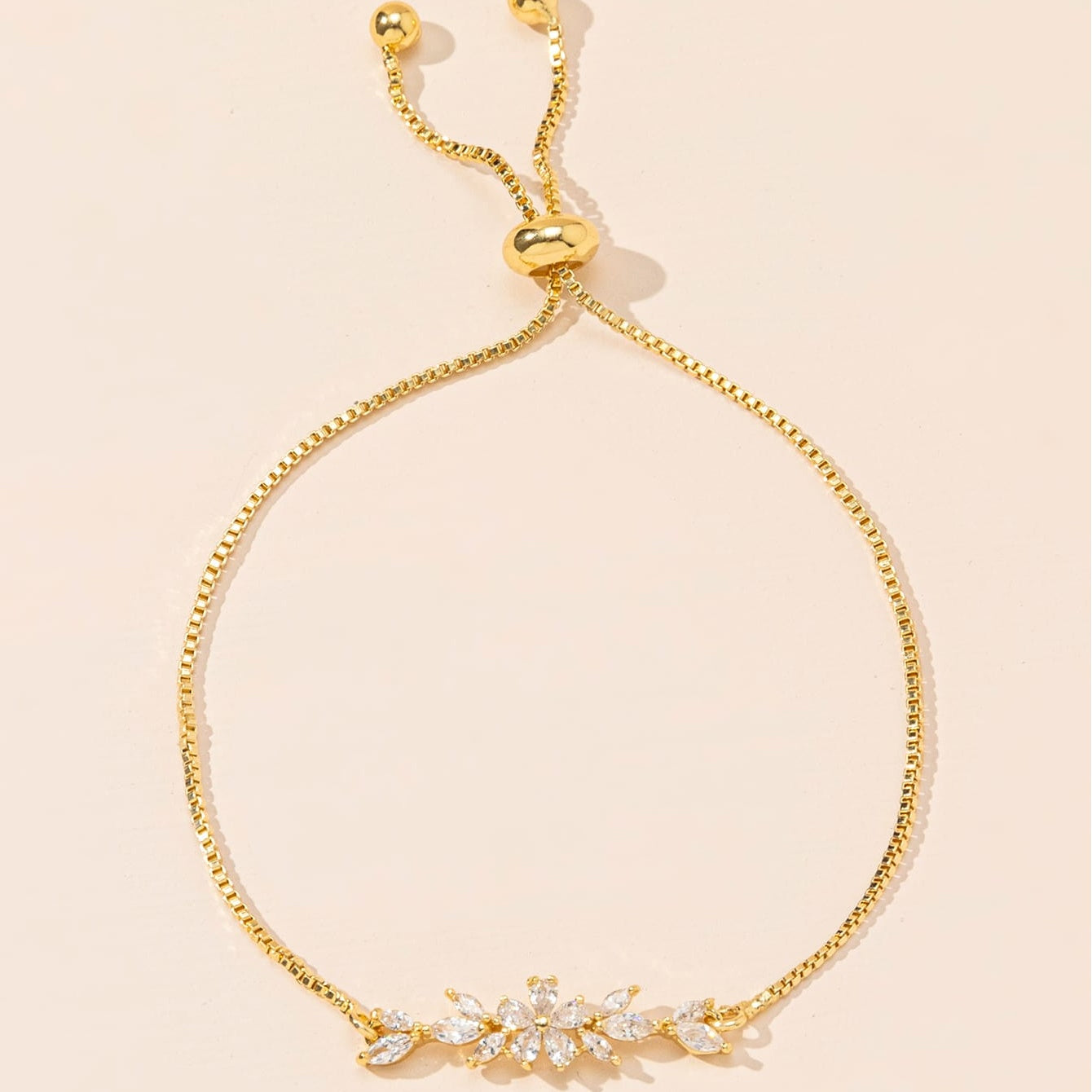 Ametra Radiant Bloom – Zirconia Leaf Drawstring Bracelet