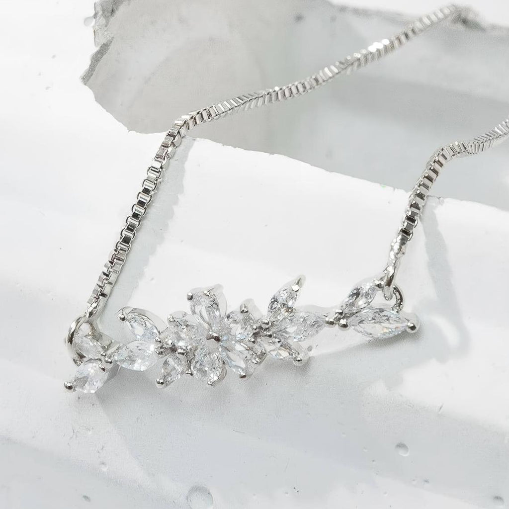 Ametra Radiant Bloom – Zirconia Leaf Drawstring Bracelet