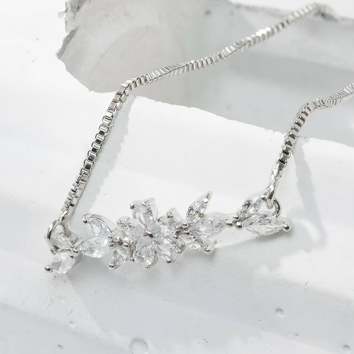 Ametra Radiant Bloom – Zirconia Leaf Drawstring Bracelet