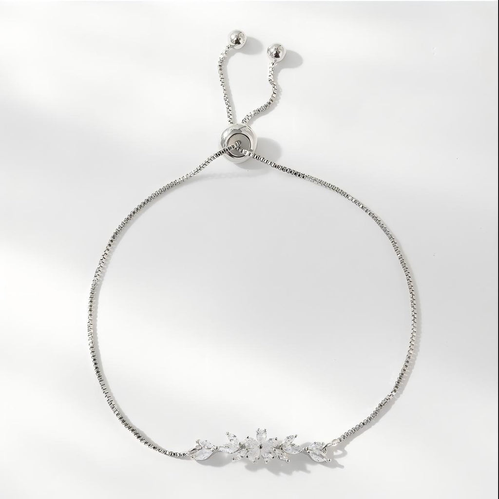 Ametra Radiant Bloom – Zirconia Leaf Drawstring Bracelet