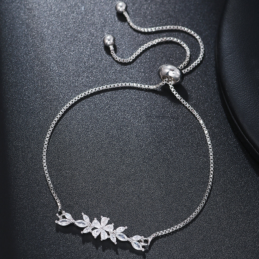 Ametra Radiant Bloom – Zirconia Leaf Drawstring Bracelet