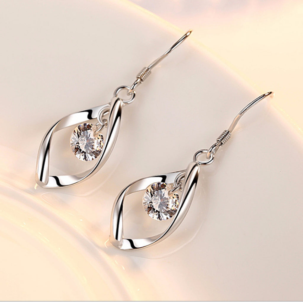 Ametra Radiant Twist – Zirconia Drop Earrings in Platinum Finish