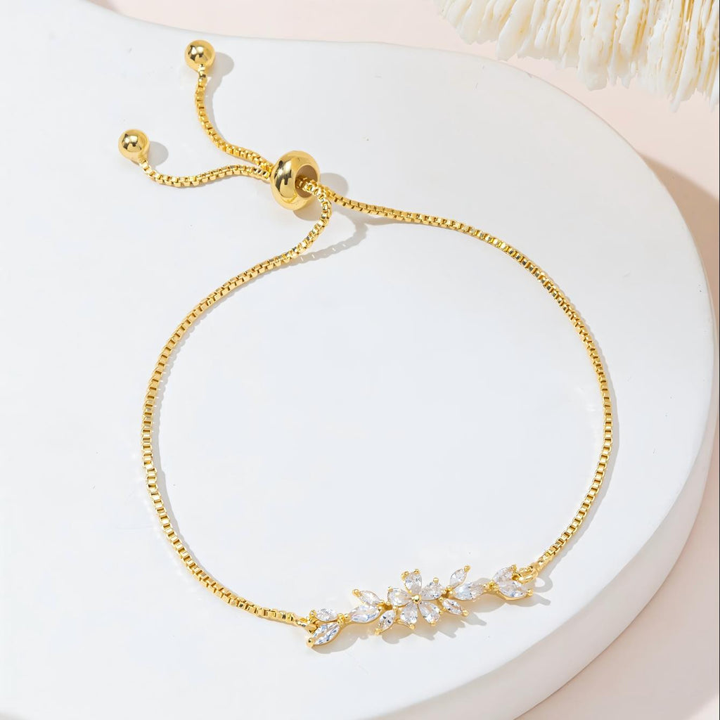 Ametra Radiant Bloom – Zirconia Leaf Drawstring Bracelet