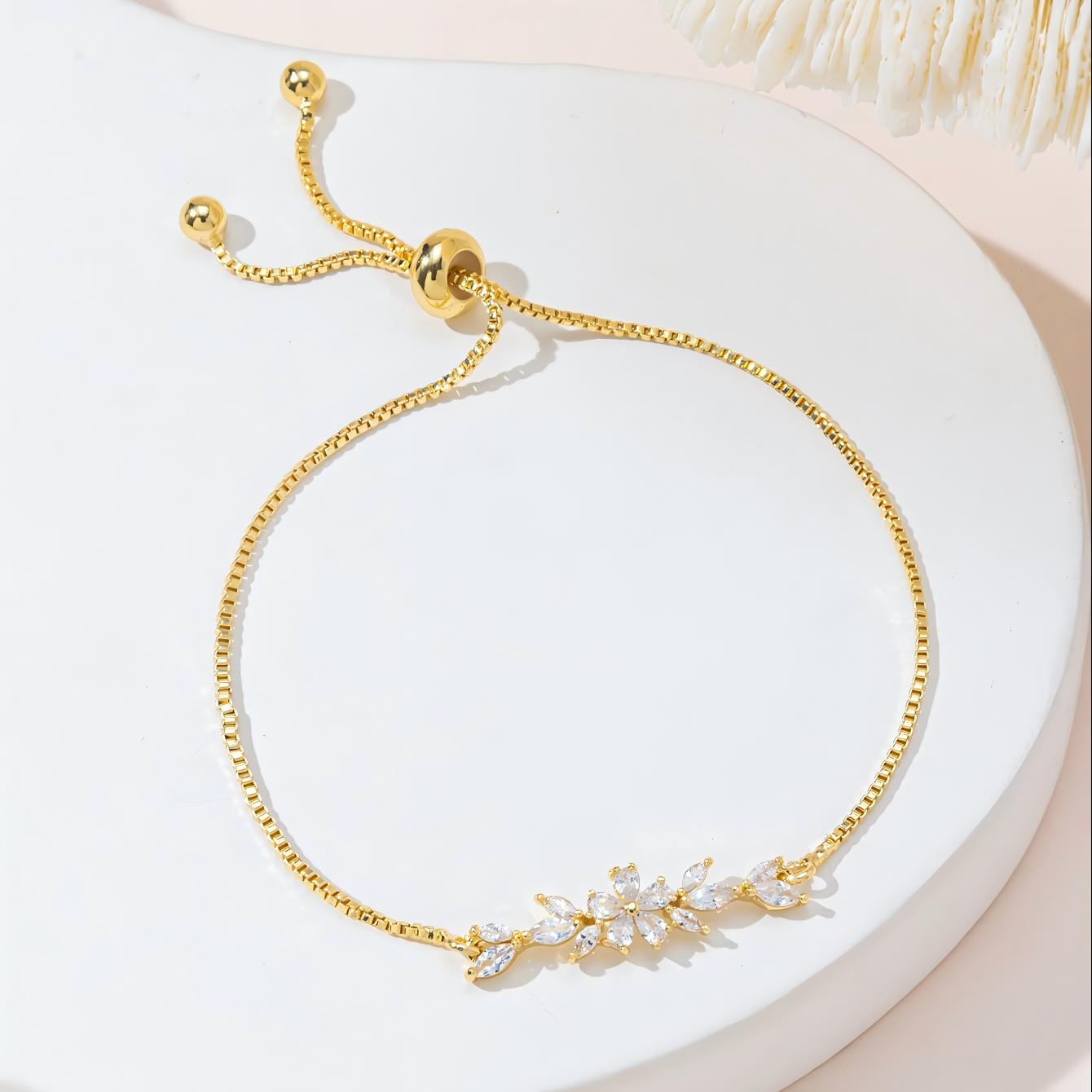 Ametra Radiant Bloom – Zirconia Leaf Drawstring Bracelet